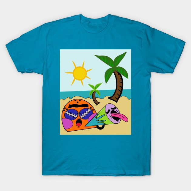 Lake Beach Cartoon Doodle Art T-Shirt by DebutPages 